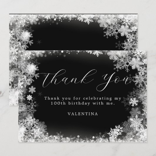 100e verjaardag Winter Wonderland Sneeuwvlok Bedankkaart (Voorkant / Achterkant)