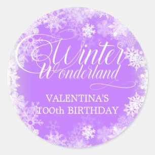 100e verjaardag Winter Wonderland Sneeuwvlok Favor Ronde Sticker