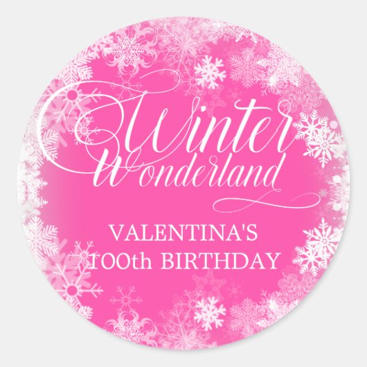 100e verjaardag Winter Wonderland Sneeuwvlok Favor Ronde Sticker (Voorkant)