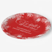 100e verjaardag Winter Wonderland Sneeuwvlok Rood Papieren Bordje (Gekanteld)