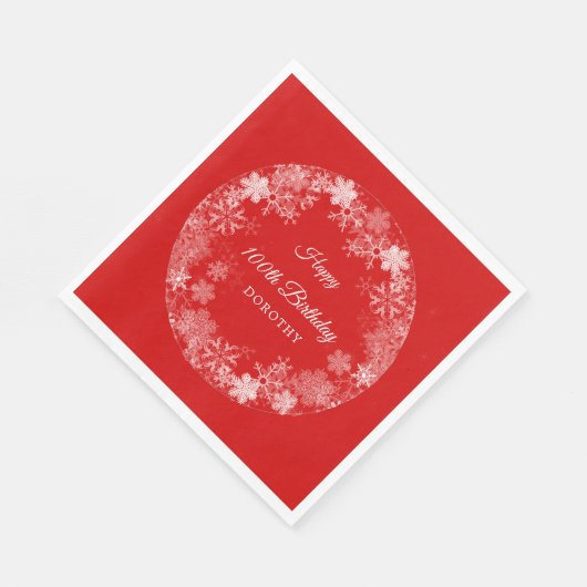 100e verjaardag Winter Wonderland Sneeuwvlok Rood Servet (Hoek)