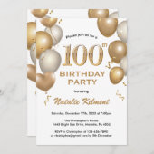 100e verjaardag Witte en goudballonnen Kaart (Voorkant / Achterkant)