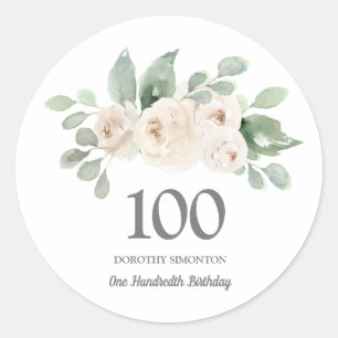 100e verjaardag Witte Rose Eucalyptus Ronde Sticker