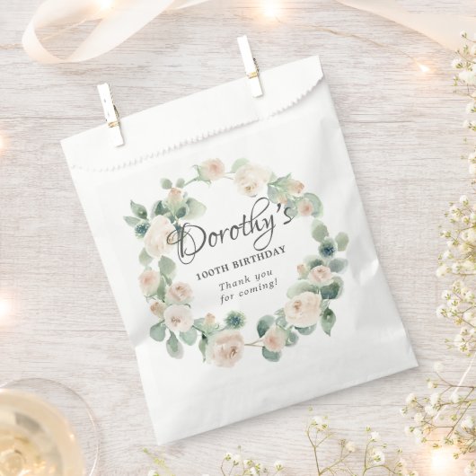 100e verjaardag Witte Rose Floral Eucalyptus Wreat Bedankzakje (Geknipt)