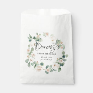 100e verjaardag Witte Rose Floral Eucalyptus Wreat Bedankzakje
