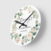 100e verjaardag Witte Rose Floral Eucalyptus Wreat Ronde Klok (Hoek)