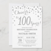 100e verjaardag Zilveren Glitter Diamond uitnodigi Kaart (Voorkant)