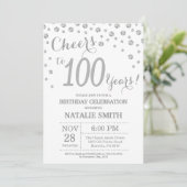 100e verjaardag Zilveren Glitter Diamond uitnodigi Kaart (Staand voorkant)