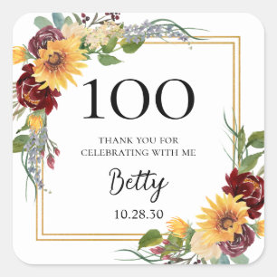 100e verjaardag Zonnebloemen Dank je wel Vierkante Sticker