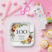 100e verjaardag Zonnebloemen Papieren Bordje (Feest)