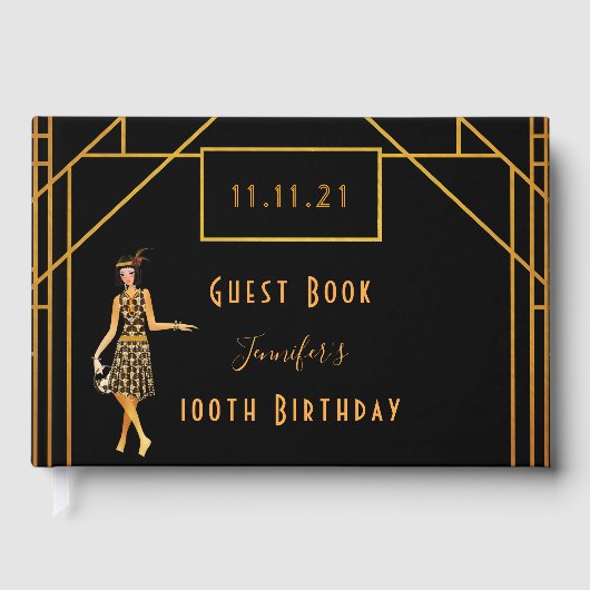 100e verjaardag zwart goud kunstdeco uit 1920 gastenboek (Voorkant)