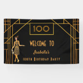 100e verjaardag zwart goud kunstdeco uit 1920 spandoek (Horizontaal)