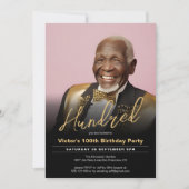 100e verjaardag zwart goud minimale moderne foto kaart (Voorkant)