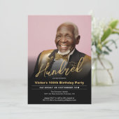 100e verjaardag zwart goud minimale moderne foto kaart (Staand voorkant)