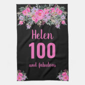 100e verjaardag Zwart Roze Bloemen Uniek Theedoek (Verticaal)