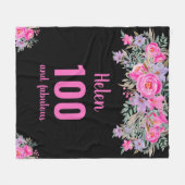 100e verjaardag zwart roze bloemenfleece deken (Voorkant (Horizontaal))