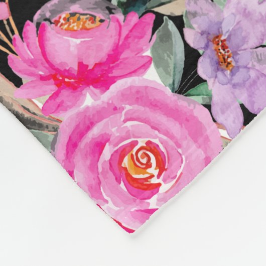 100e verjaardag zwart roze bloemenfleece deken (Hoek)