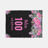 100e verjaardag zwart roze bloemenfleece deken (Voorkant (Horizontaal))
