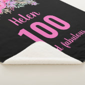 100e verjaardag zwart roze bloemig sherpa deken (3/4)