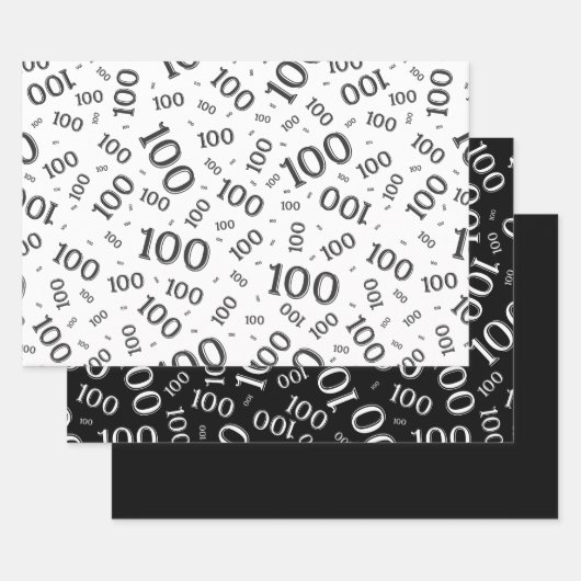 100e verjaardag zwart-wit nummerpatroon 100 inpakpapier vel (Set)