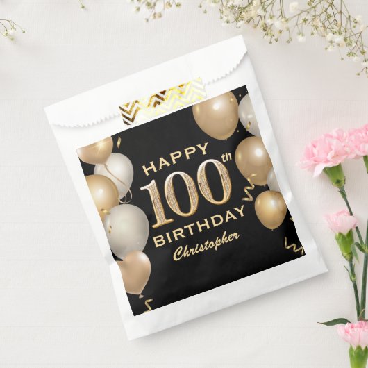 100e verjaardag Zwarte en Gold-ballonnen Bedankzakje (Gezegeld)