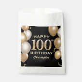 100e verjaardag Zwarte en Gold-ballonnen Bedankzakje (Voorkant)