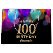 100e verjaardag Zwarte en Gold-ballonnen Groot Cadeauzakje (Voorkant)
