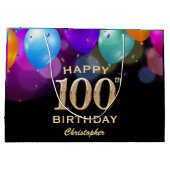 100e verjaardag Zwarte en Gold-ballonnen Groot Cadeauzakje (Achterkant)