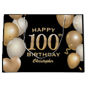 100e verjaardag Zwarte en Gold-ballonnen Groot Cadeauzakje (Voorkant)