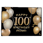 100e verjaardag Zwarte en Gold-ballonnen Groot Cadeauzakje (Achterkant)
