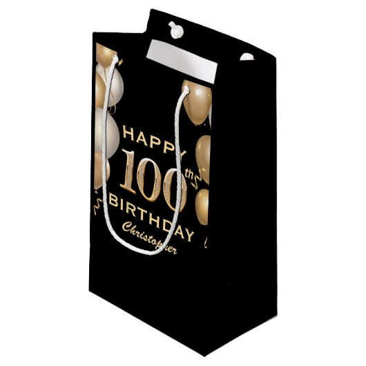 100e verjaardag Zwarte en Gold-ballonnen Klein Cadeauzakje (Voorkant Gekanteld)