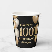 100e verjaardag Zwarte en Gold-ballonnen Papieren Bekers (Achterkant)