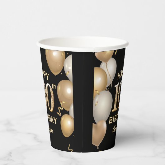 100e verjaardag Zwarte en Gold-ballonnen Papieren Bekers (Rechts)