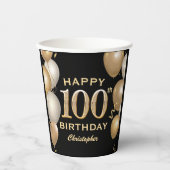 100e verjaardag Zwarte en Gold-ballonnen Papieren Bekers (Voorkant)