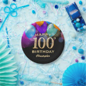 100e verjaardag Zwarte en Gold-ballonnen Papieren Bordje (Feest)