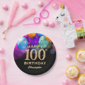 100e verjaardag Zwarte en Gold-ballonnen Papieren Bordje (Feest)