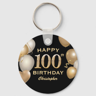 100e verjaardag Zwarte en Gold-ballonnen Sleutelhanger