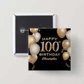 100e verjaardag Zwarte en Gold-ballonnen Vierkante Button 5,1 Cm (Voorkant /achterkant)