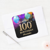100e verjaardag Zwarte en Gold-ballonnen Vierkante Sticker (Envelop)
