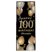 100e verjaardag Zwarte en Gold-ballonnen Wijn Cadeautas (Achterkant)