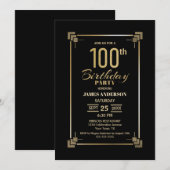 100e verjaardag - Zwarte en Gold Party Kaart (Voorkant / Achterkant)