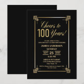 100e verjaardag - Zwarte en Gold Party Kaart (Voorkant / Achterkant)