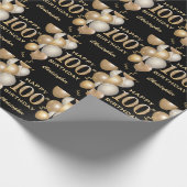 100e verjaardag zwarte en goudballonnen cadeaupapier (Hoek)