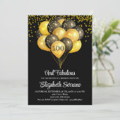 100e verjaardag zwarte en gouduitnodiging kaart (Staand voorkant)