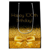 100e verjaardag zwarte goudsparkle medium cadeauzakje (Achterkant)
