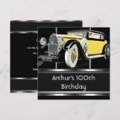 100e verjaardag Zwarte Vintage-auto's Kaart (Voorkant / Achterkant)