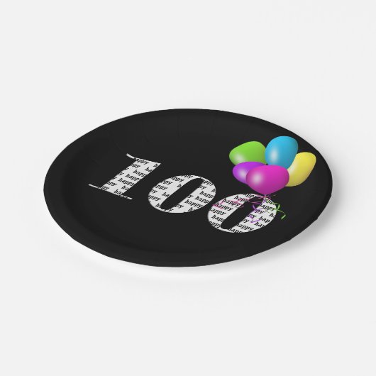 100e verjaardagsballon bouquet papieren bordje (Gekanteld)