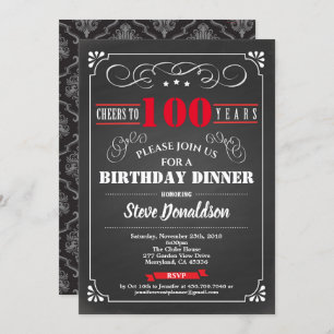 100e verjaardagsfeest chalkboard rood zwart kaart