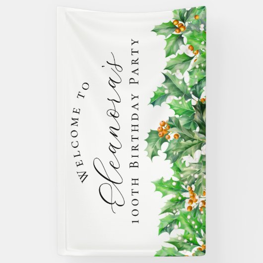 100e verjaardagsfeest december Geboorte Bloem Welk Spandoek (Verticaal)