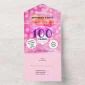 100e Verjaardagsfeest Glam Sparkle Glitz Pink All In One Uitnodiging (Binnen)